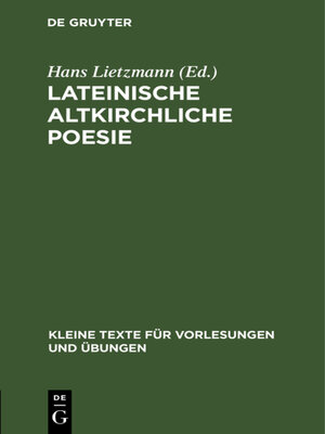 cover image of Lateinische altkirchliche Poesie